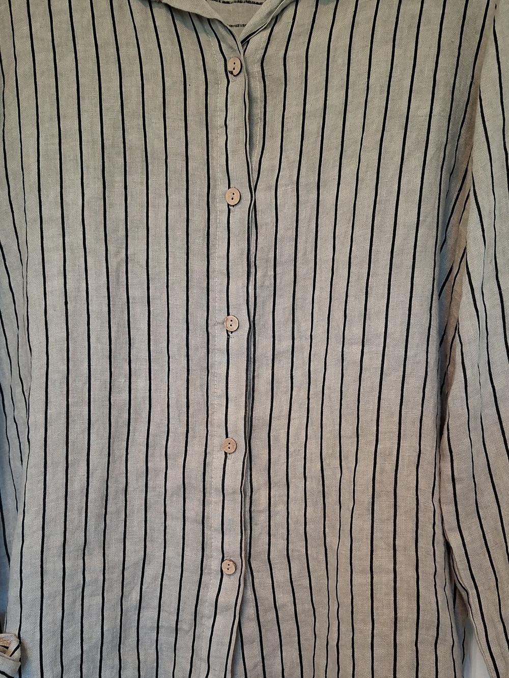 Linen Striped Button Down Blouse - Picture 4 of 6